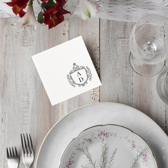 Elegant Monogram Wedding Cocktail Napkins Pappersservett (Skapare uppladdad)