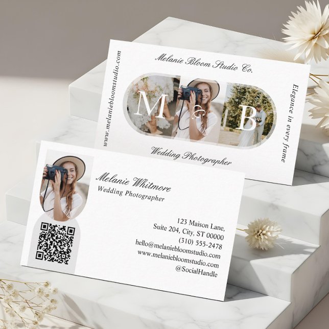 Elegant Monogram Wedding Photographer Arch Photos Visitkort (Elegant Monogram Wedding Photographer Arch Photos Business Card)