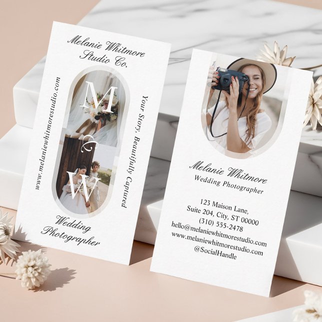 Elegant Monogram Wedding Photographer Arch Photos Visitkort (Elegant Monogram Wedding Photographer Arch Photos Business Card)