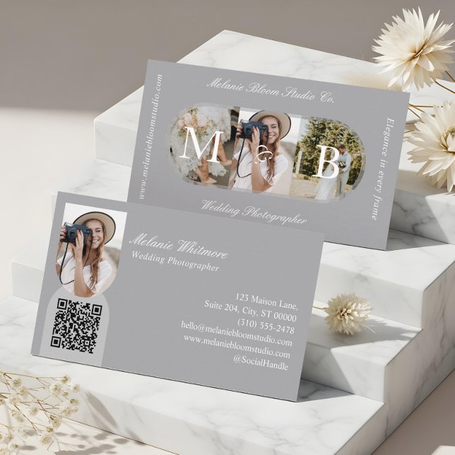 Elegant Monogram Wedding Photographer Arch Photos Visitkort (Elegant Monogram Wedding Photographer Arch Photos Business Card)