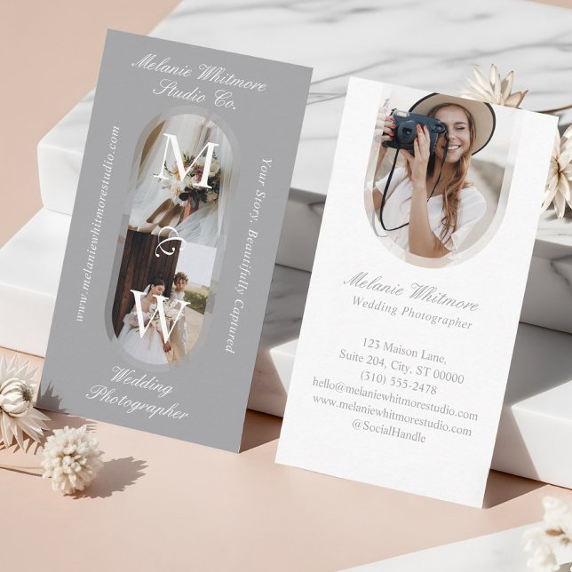 Elegant Monogram Wedding Photographer Arch Photos Visitkort (Elegant Monogram Wedding Photographer Arch Photos Business Card)