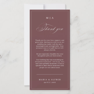 Elegant Monogram Wedding Thank You Card QR Code Tack Kort
