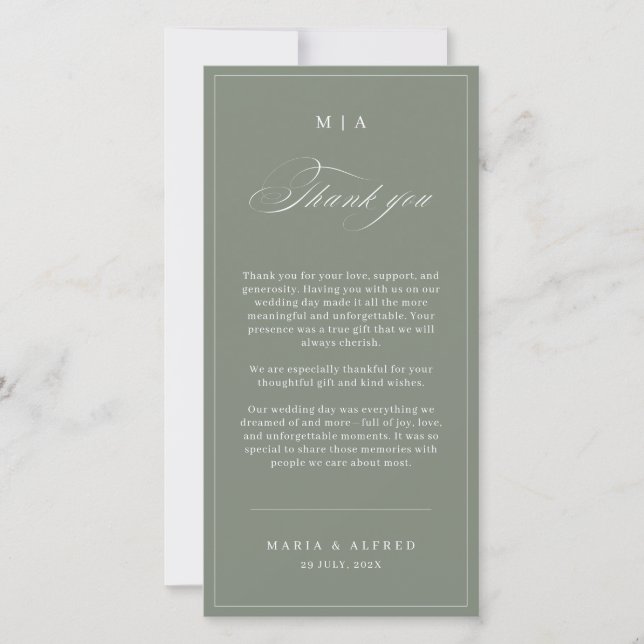 Elegant Monogram Wedding Thank You Card QR Code Tack Kort (Framsida)