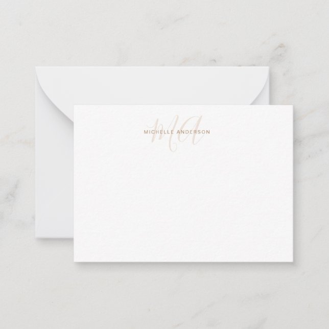 Elegant Monogram White Guld Anteckningskort (Framsida)