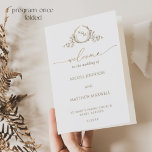 Elegant Monogram White Guld Bröllop-programmet<br><div class="desc">Välkomna gästerna med det här eleganten vita och guld monogrammade bröllopsprogrammet med hand plockade monogrammofonskriftlig information om kalligrafi. Möjlighet att anpassa alla områden till kostym efter dina behov. Obs! Det här programmet kommer åt plana ytor och kräver att mitten byggs ned för att samlas. Standardvärdet pappert rekommenderas. För ett rent...</div>