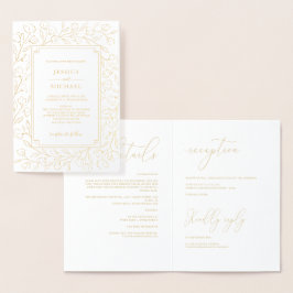 Elegant Monogram White Guld Classic Blommigt Bröll Folierat Kort