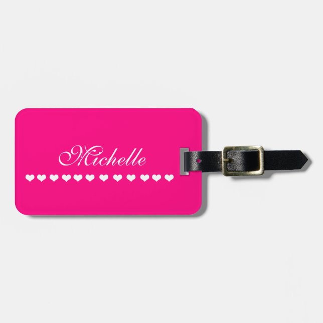 Elegant Monogram White Heards Bright Rosa Bagagebricka (Horisontell Framsida)