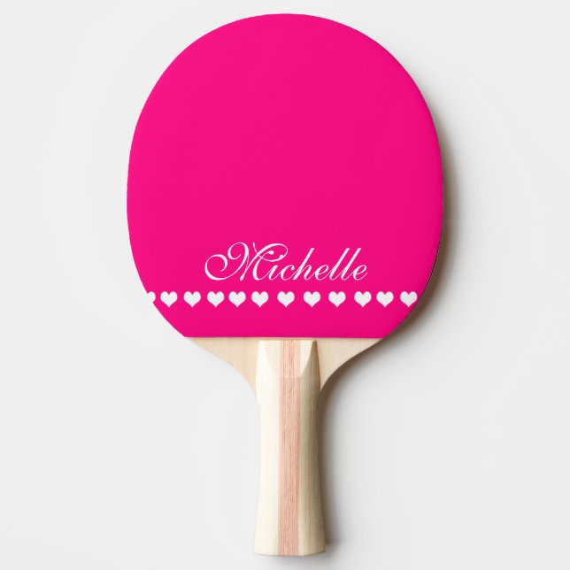 Elegant Monogram White Heards Bright Rosa Pingisracket (Framsidan)