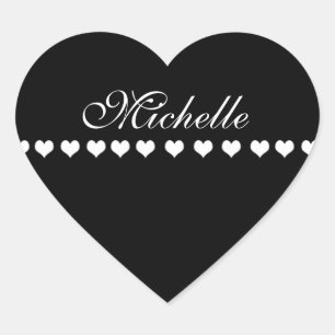 Elegant Monogram White Hearts Black Hjärtformat Klistermärke