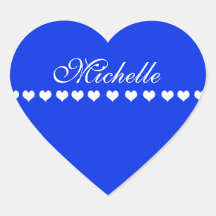 Elegant Monogram White Hearts, Royal Blue Hjärtformat Klistermärke