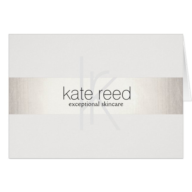 Elegant Monogram White Modern FAUX Silver Stripe OBS Kort (Framsidan Horizontal)