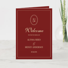 Elegant Monogram Wine Red Wedding Ceremony Program