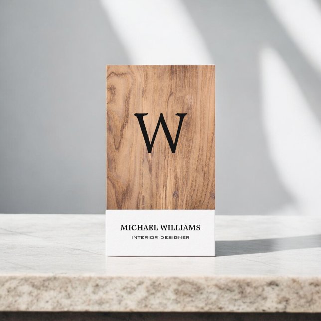 Elegant Monogram Wood Professionell Visitkort (Skapare uppladdad)
