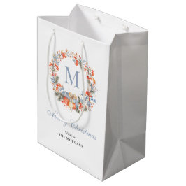 Elegant Monogram Wreath Dusty Blue Christmas