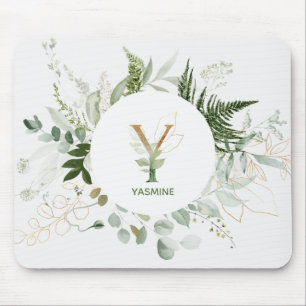 Elegant Monogram Y Greenery Wand Mouse Pad Musmatta
