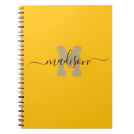 Elegant Monogram Yellow Script Office School Anteckningsbok