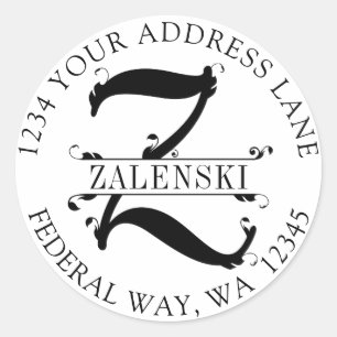 Elegant Monogram Z cirkulärt kuvertförslutning Runt Klistermärke