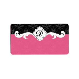 Elegant Monogramdamast Adressetikett