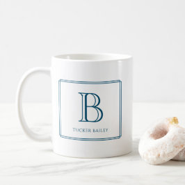 Elegant monograminitial marinblå kant kaffemugg