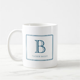Elegant monograminitial marinblå kant kaffemugg