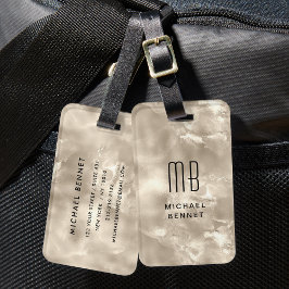Elegant monogramiserad elfenbensfärgad pärltextur bagagebricka