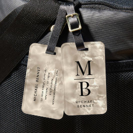 Elegant monogramiserad elfenbenspärltextur bagagebricka