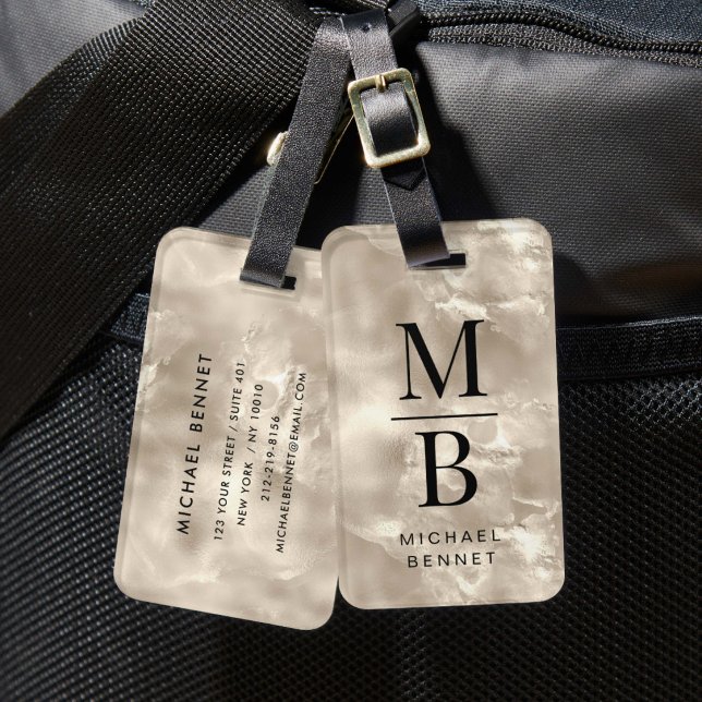 Elegant monogramiserad elfenbenspärltextur bagagebricka (Elegant Monogrammed Ivory Pearl Texture Luggage Tag)