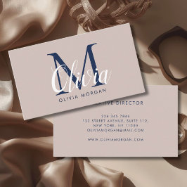 Elegant monogramlogotyp beige blå professionell visitkort