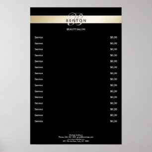 Elegant Monogramm Black Guld Pricelist Poster