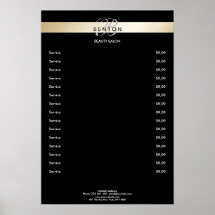 Elegant Monogramm Black Guld Pricelist Poster
