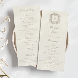 Elegant Monogramm-krönta Elfenbensbröllopsprogram Program