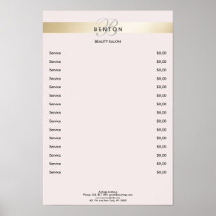 Elegant Monogramm Roseguld Rand Prislista  Poster