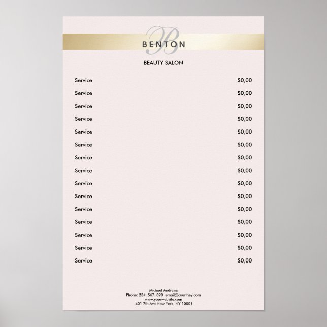 Elegant Monogramm Roseguld Rand Prislista  Poster (Framsidan)