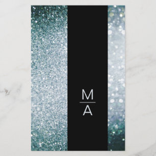Elegant Monogramm Silber Blau Flygblad