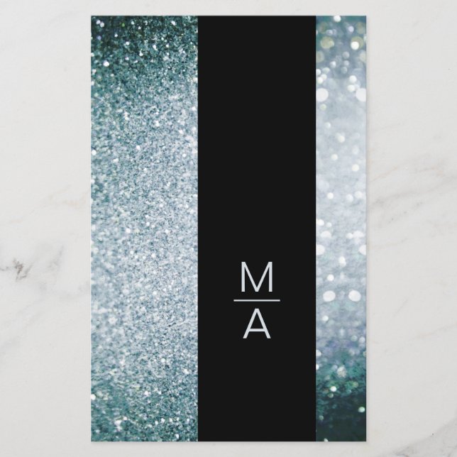 Elegant Monogramm Silber Blau Flygblad (Framsidan)