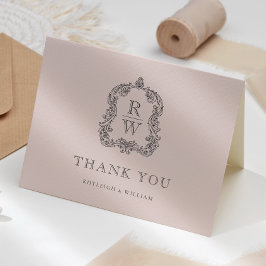 Elegant Monogramm stämpel rosabröllop Tack Kort