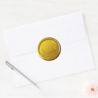 Elegant Monogrammad Bright Guld Vax Seal Bröllop Runt Klistermärke