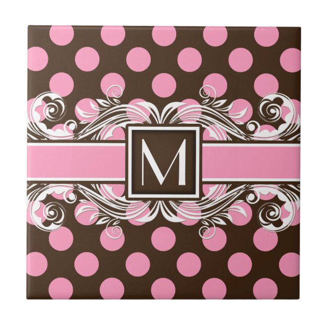 Elegant Monogrammad Geometric Dot Mönster Kakelplatta (Framsidan)