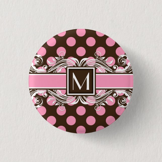 Elegant Monogrammad Geometric Dot Mönster Knapp (Framsida)