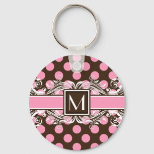 Elegant Monogrammad Geometric Dot Mönster Nyckelring