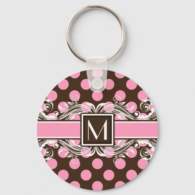 Elegant Monogrammad Geometric Dot Mönster Nyckelring (Framsida)