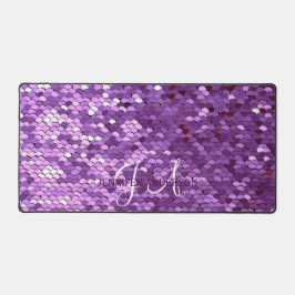 Elegant Monogrammad initial Lila Sequin Desk Mat
