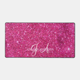 Elegant Monogrammad initial Rosa Glitter Desk Mat
