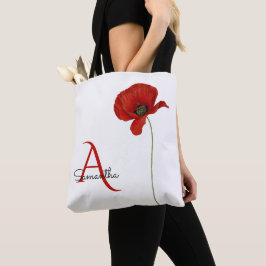 Elegant Monogrammad Red Poppy on White Tygkasse