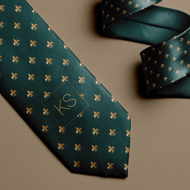 Elegant, monogrammat lyx mörk grönt guld slips (Skapare uppladdad)