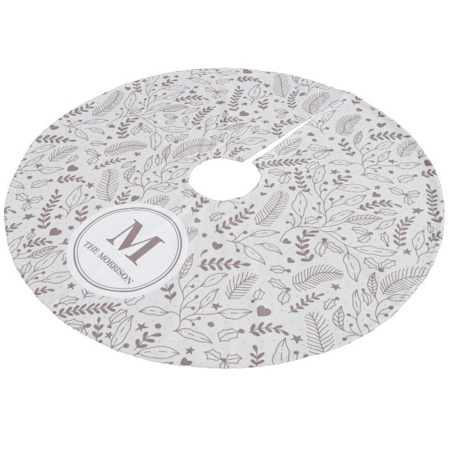 Elegant monogrammat mistletobrunt julgransmatta fleece (Vinklad)