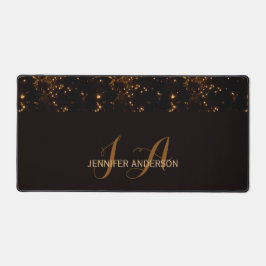 Elegant Monogrammed Black Guld Galaxy Desk Mat