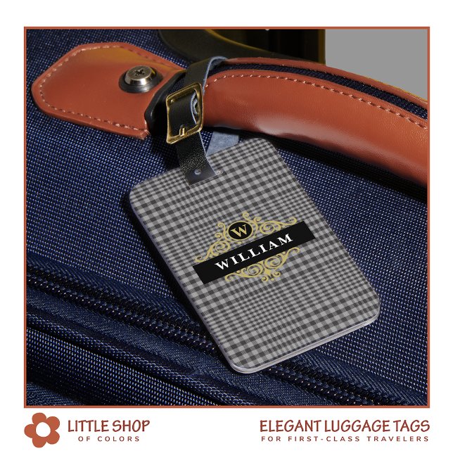 Elegant Monogrammed Black Guld Grått Play Bagagebricka (Skapare uppladdad)