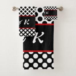 Elegant Monogrammed Black Polka-punkt