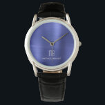 Elegant Monogrammed Blue Brushed Metallic Armbandsur<br><div class="desc">Personlig Elegant Monogrammed Navy Blue Brushed Metallic Watch.</div>